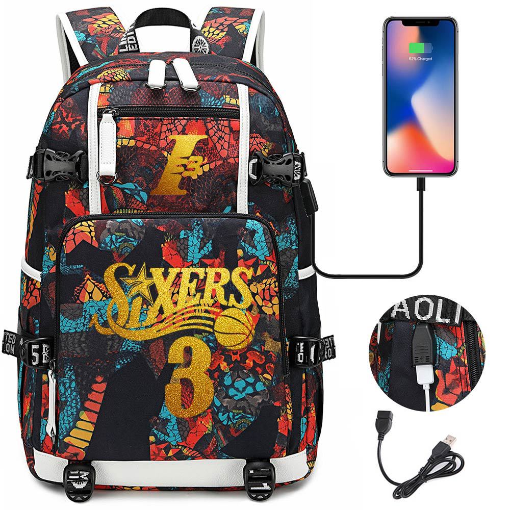 Philadelphia Basketball Sixers Celtics USB Charging Backpack School Notebook Travel Bags