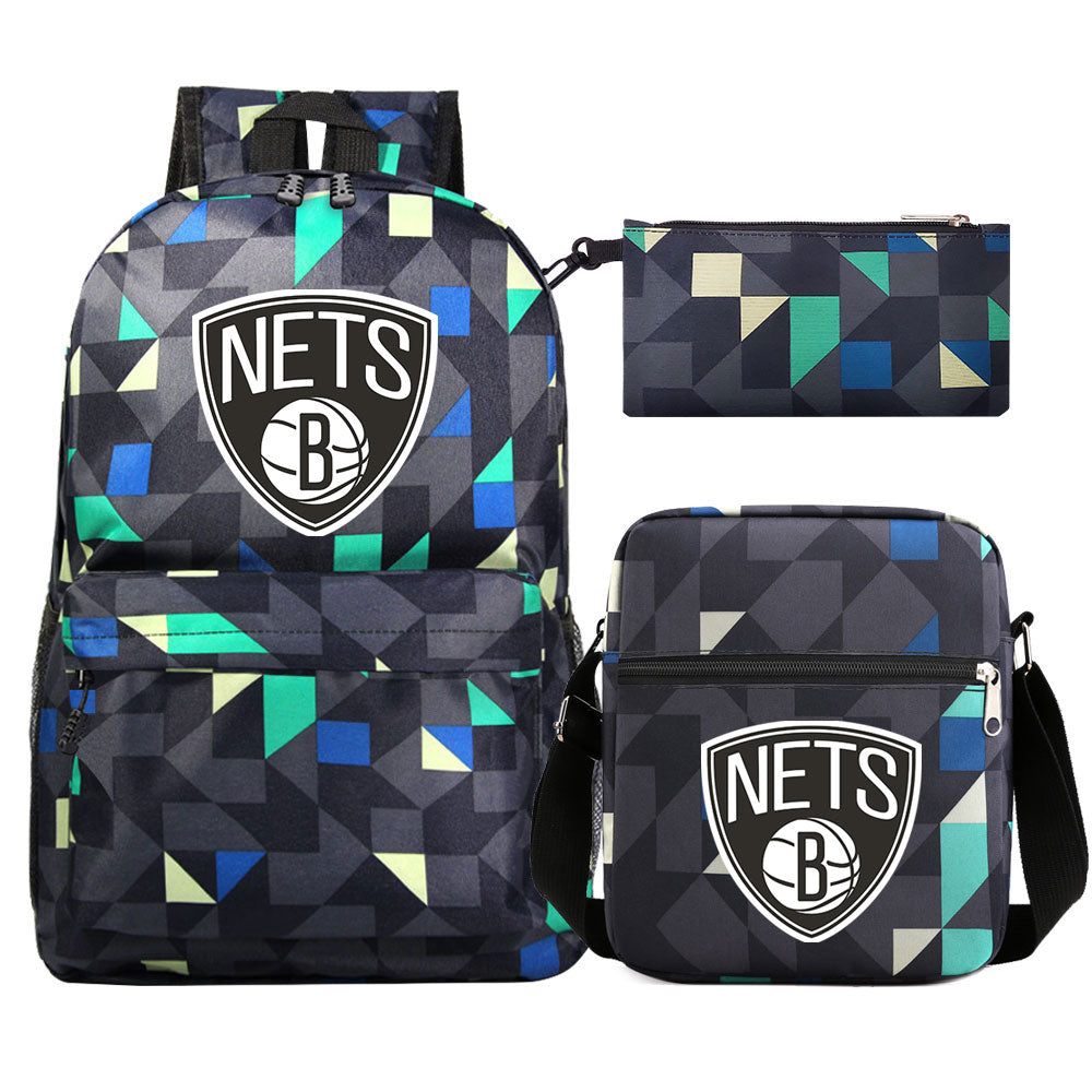 Brooklyn Nets Schoolbag Backpack Shoulder Bag Pencil Bag 3pcs set for Kids Students