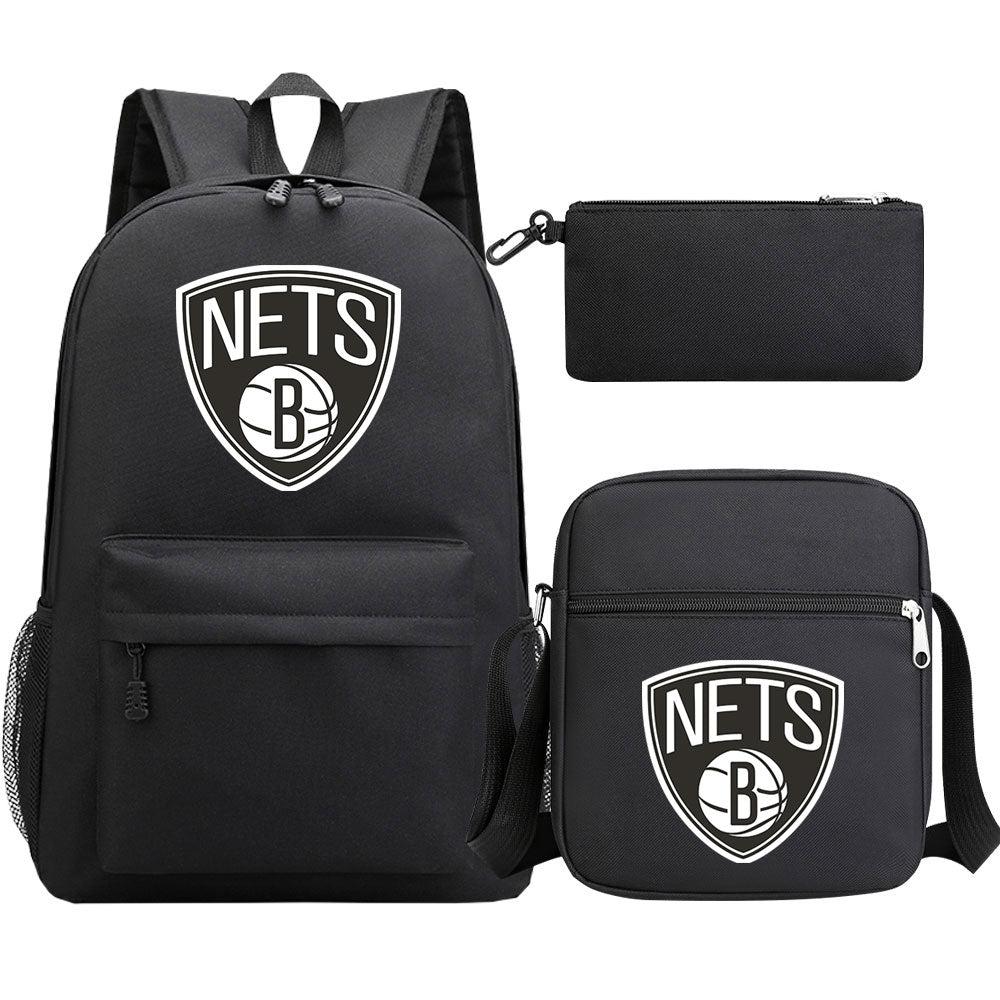 Brooklyn Nets Schoolbag Backpack Shoulder Bag Pencil Bag 3pcs set for Kids Students