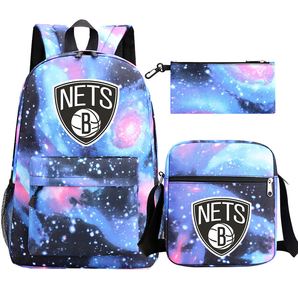 Brooklyn Nets Schoolbag Backpack Shoulder Bag Pencil Bag 3pcs set for Kids Students