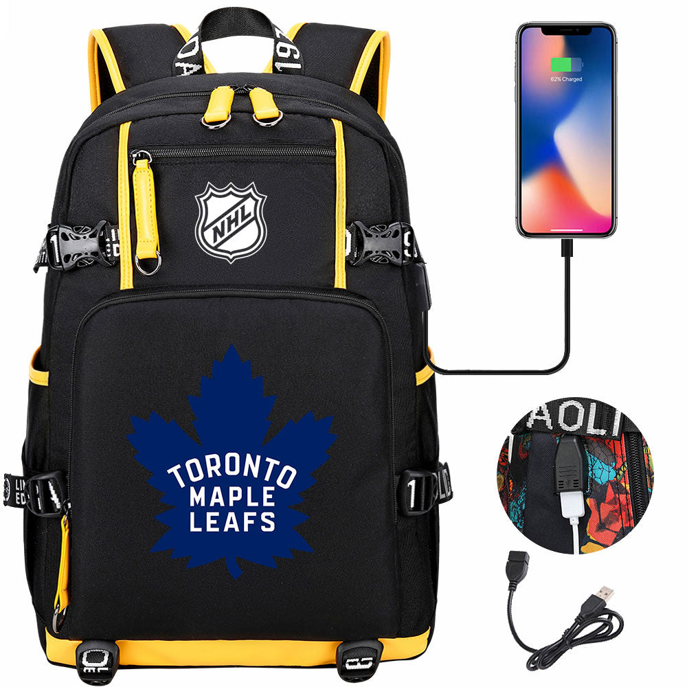 Toronto Maple Leafs Hockey League USB Charging Backpack School Notebook Travel Bags