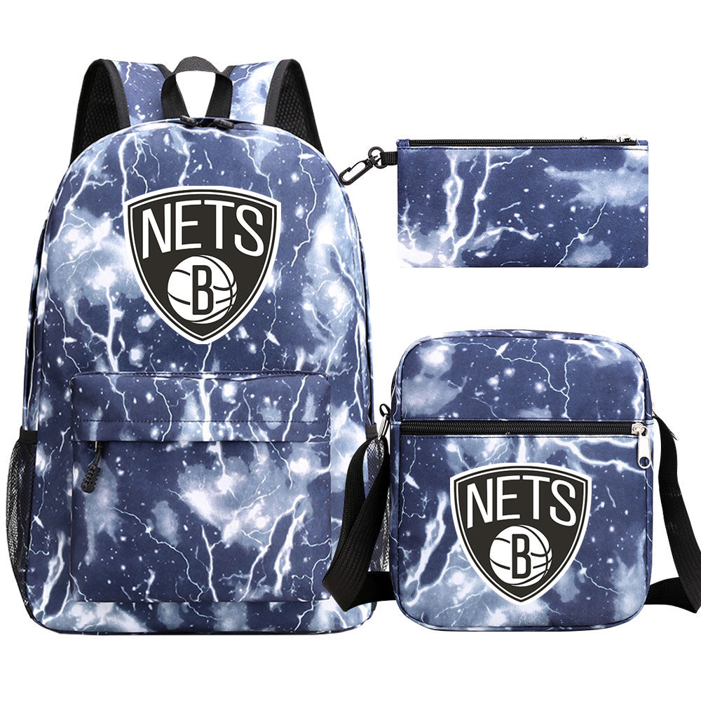 Brooklyn Nets Schoolbag Backpack Shoulder Bag Pencil Bag 3pcs set for Kids Students