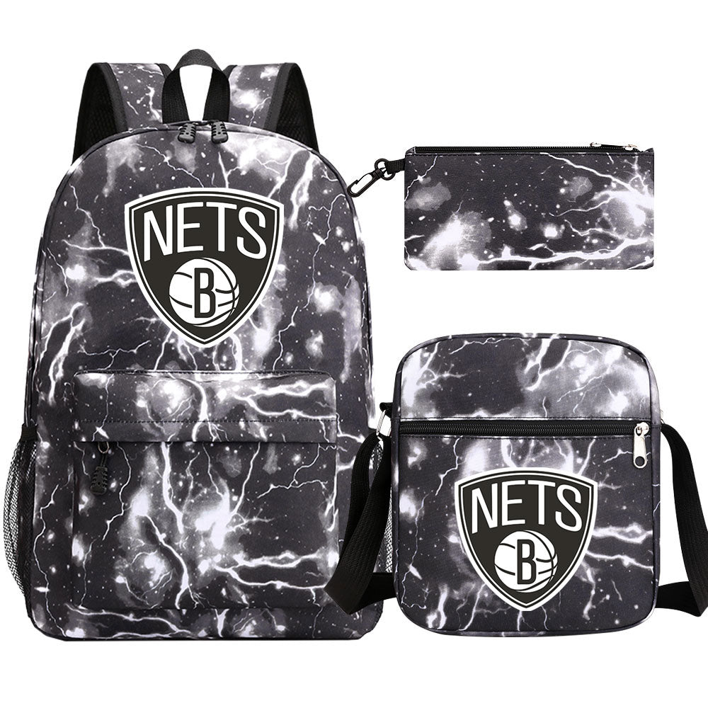 Brooklyn Nets Schoolbag Backpack Shoulder Bag Pencil Bag 3pcs set for Kids Students