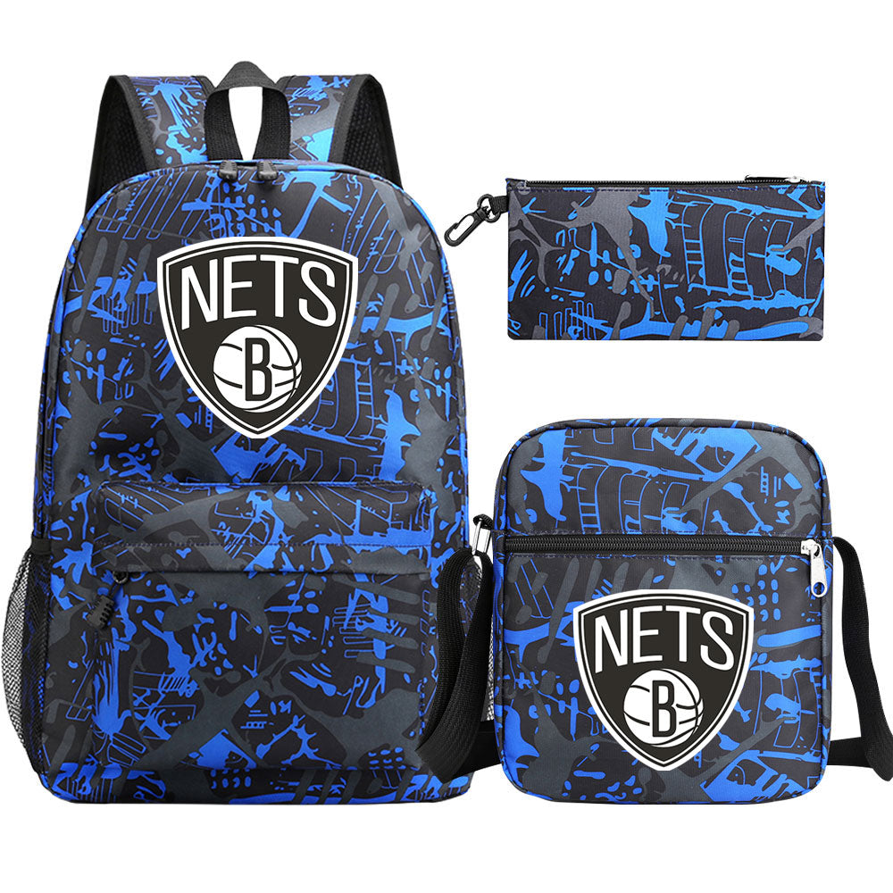 Brooklyn Nets Schoolbag Backpack Shoulder Bag Pencil Bag 3pcs set for Kids Students