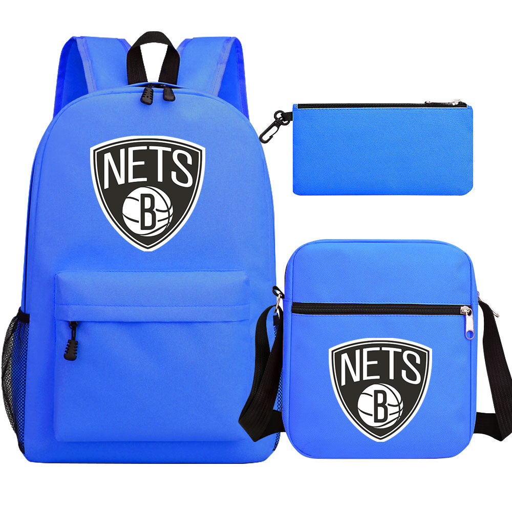 Brooklyn Nets Schoolbag Backpack Shoulder Bag Pencil Bag 3pcs set for Kids Students
