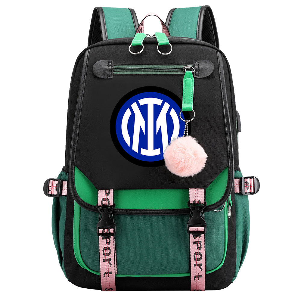 Internazionale Milano Football Club Waterproof Backpack School Notebook Travel Bags USB Charging