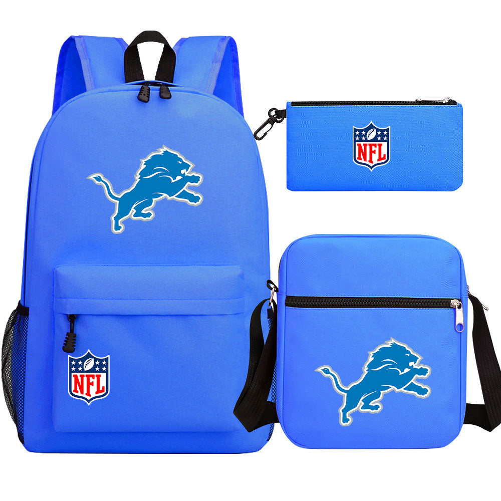 Detroit Lions Football Team Printed Schoolbag Backpack Shoulder Bag Pencil Bag 3pcs set for Kids Students