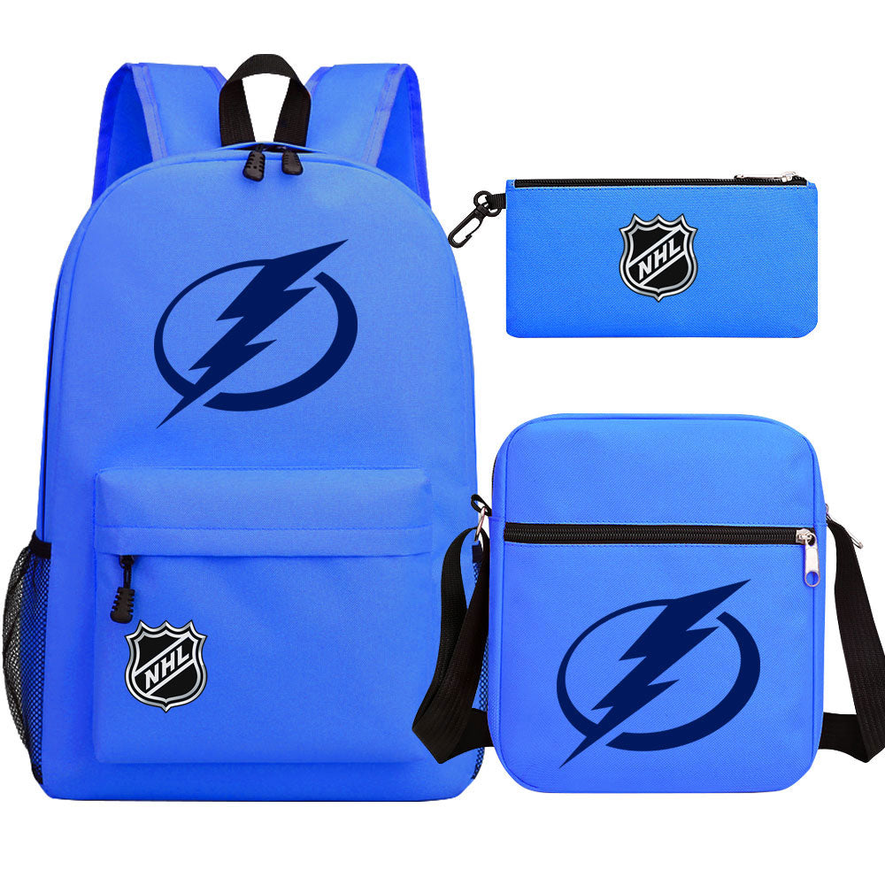 Tampa Bay Lightning Hockey League Printed Schoolbag Backpack Shoulder Bag Pencil Bag 3pcs set for Kids Students