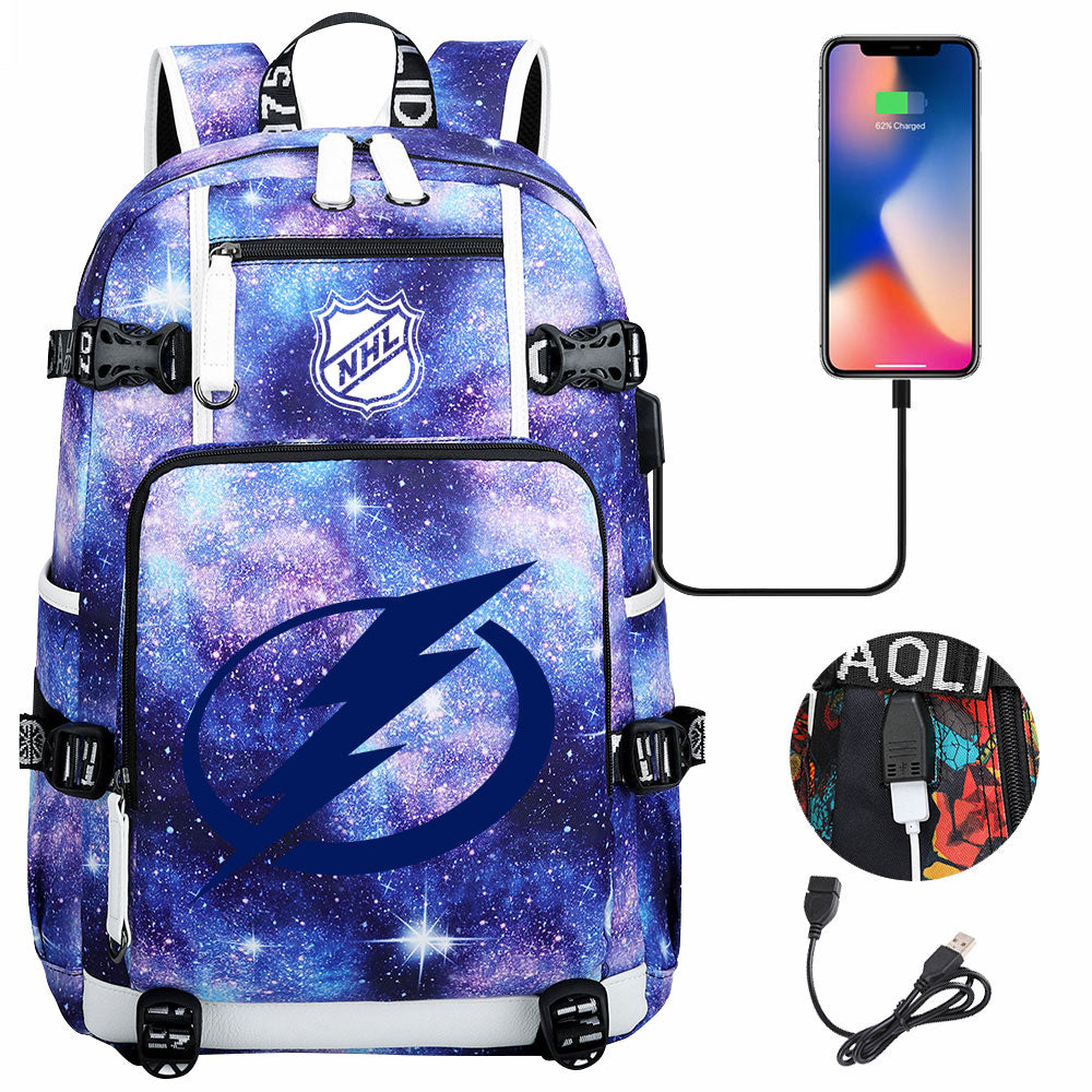 Tampa Bay Lightning Hockey League USB Charging Backpack School Notebook Travel Bags