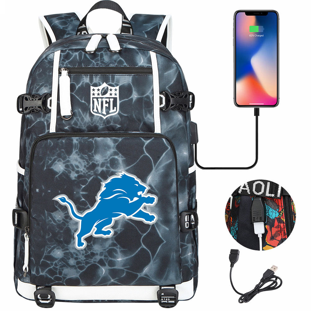 Detroit Lions Football Team USB Charging Backpack School Notebook Travel Bags