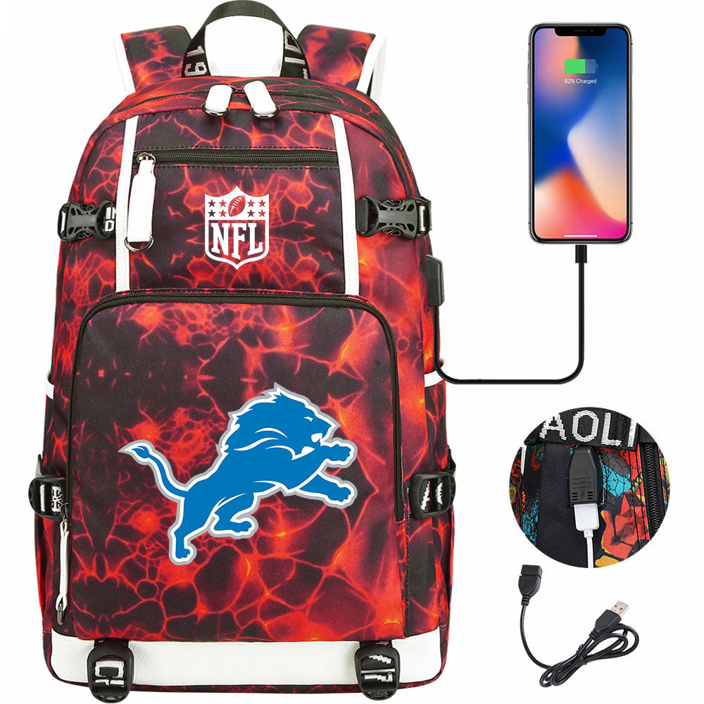 Detroit Lions Football Team USB Charging Backpack School Notebook Travel Bags