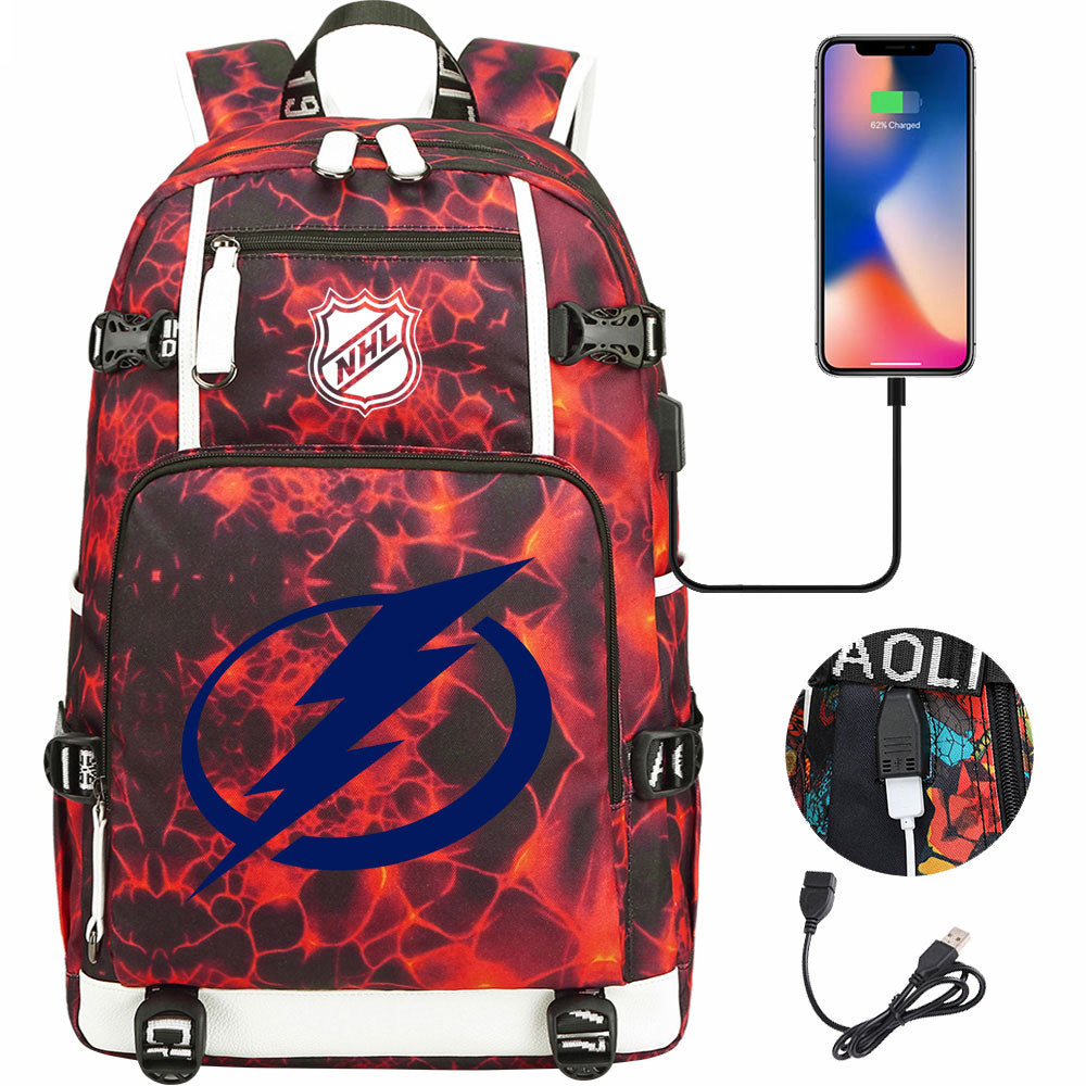 Tampa Bay Lightning Hockey League USB Charging Backpack School Notebook Travel Bags