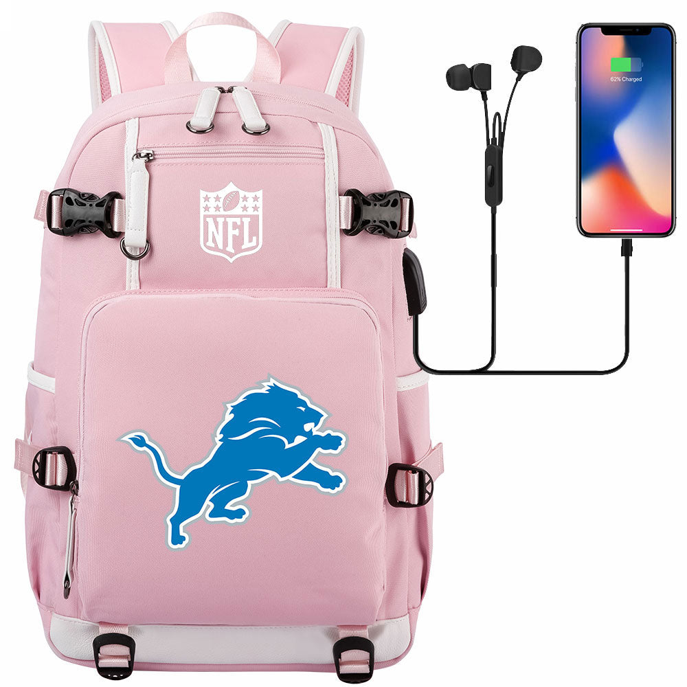 Detroit Lions Football Team USB Charging Backpack School Notebook Travel Bags