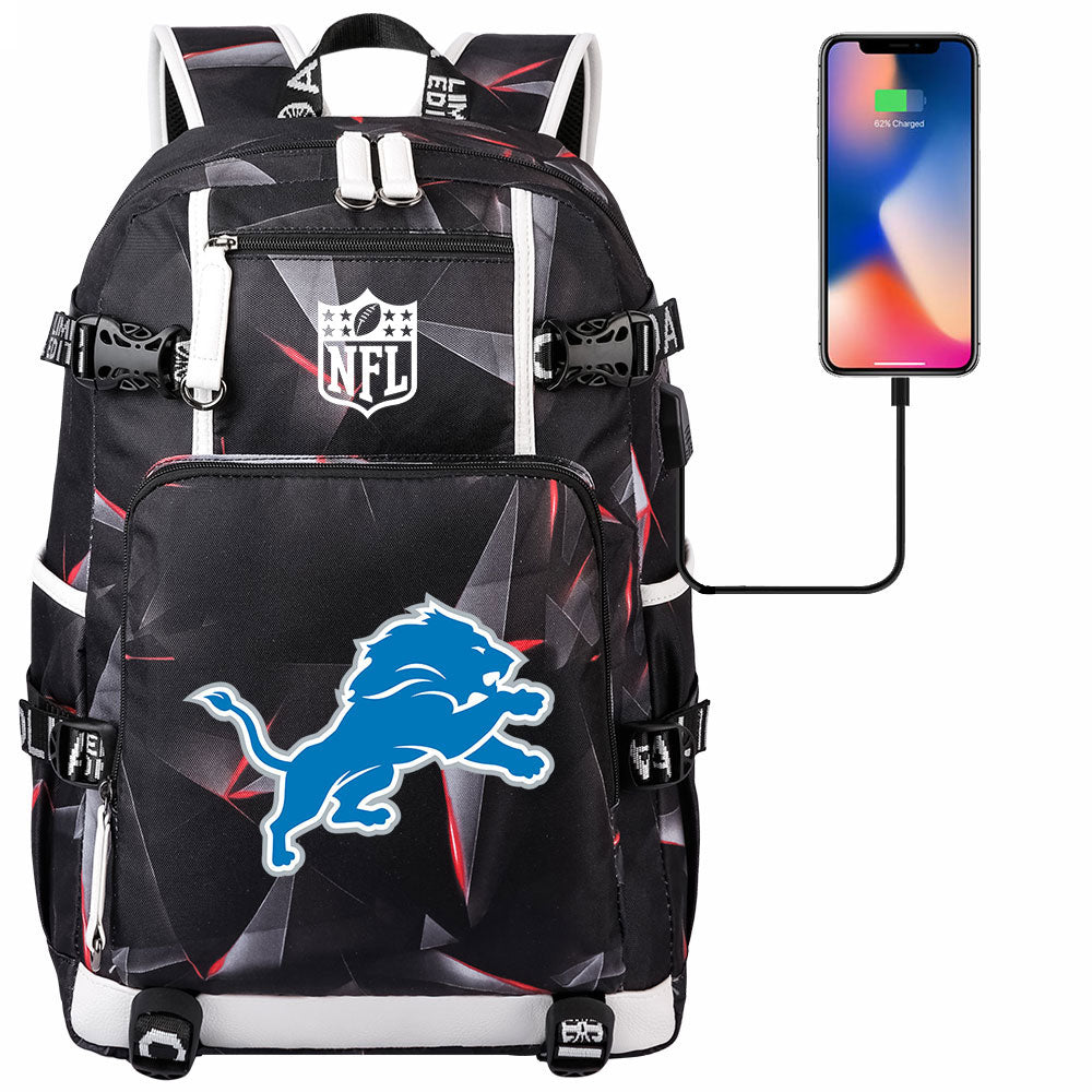 Detroit Lions Football Team USB Charging Backpack School Notebook Travel Bags