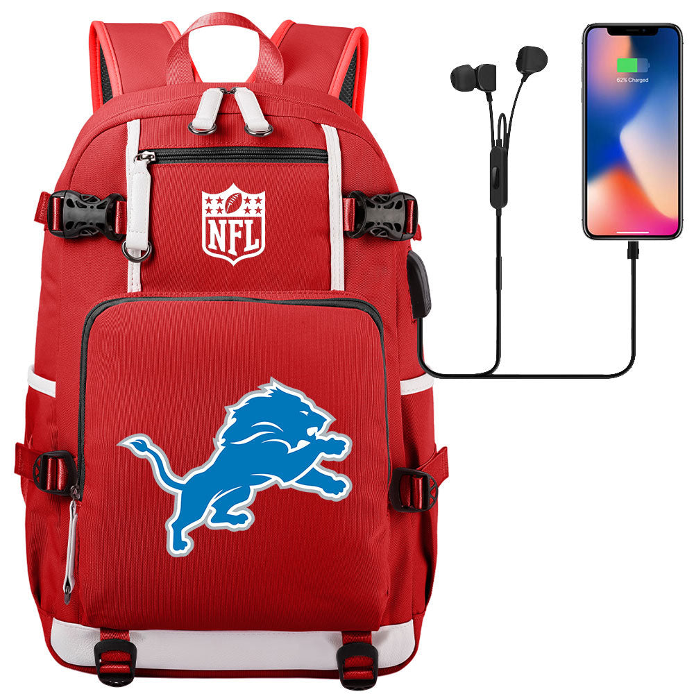 Detroit Lions Football Team USB Charging Backpack School Notebook Travel Bags