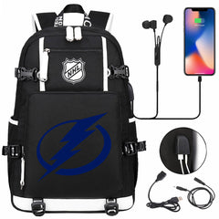 Tampa Bay Lightning Hockey League USB Charging Backpack School Notebook Travel Bags