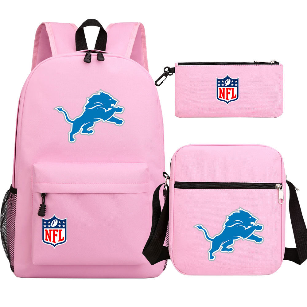 Detroit Lions Football Team Printed Schoolbag Backpack Shoulder Bag Pencil Bag 3pcs set for Kids Students