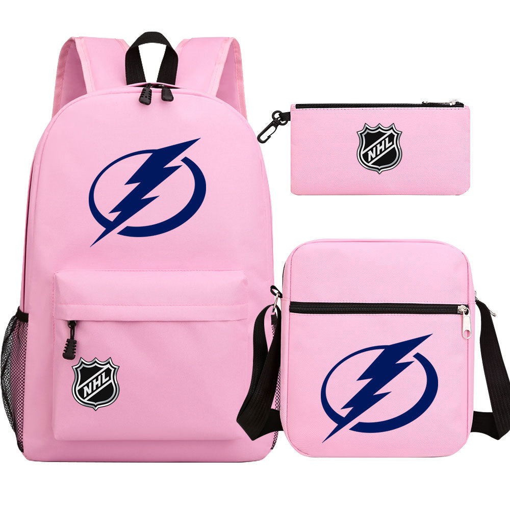 Tampa Bay Lightning Hockey League Printed Schoolbag Backpack Shoulder Bag Pencil Bag 3pcs set for Kids Students
