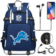 Detroit Lions Football Team USB Charging Backpack School Notebook Travel Bags