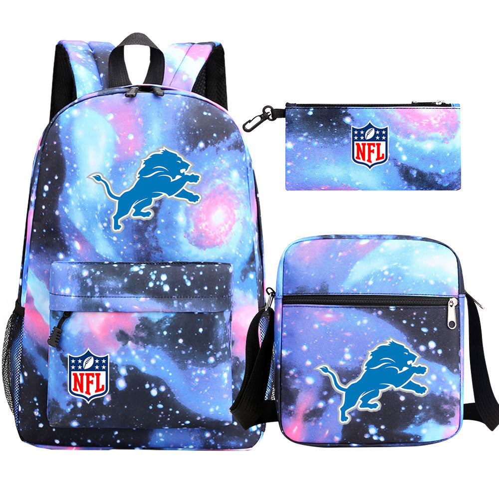 Detroit Lions Football Team Printed Schoolbag Backpack Shoulder Bag Pencil Bag 3pcs set for Kids Students