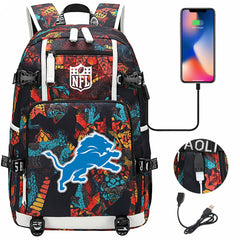 Detroit Lions Football Team USB Charging Backpack School Notebook Travel Bags