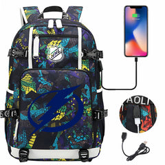 Tampa Bay Lightning Hockey League USB Charging Backpack School Notebook Travel Bags