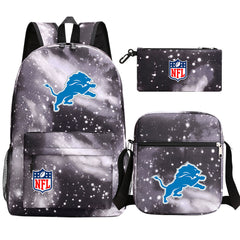 Detroit Lions Football Team Printed Schoolbag Backpack Shoulder Bag Pencil Bag 3pcs set for Kids Students