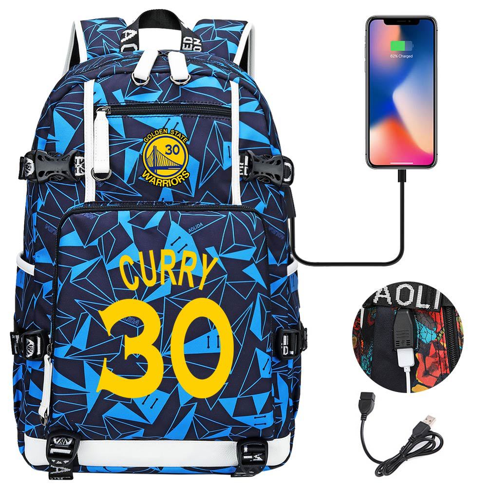 Golden State Basketball Curry Warrior USB Charging Backpack School Notebook Travel Bags
