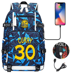 Golden State Basketball Curry Warrior USB Charging Backpack School Notebook Travel Bags