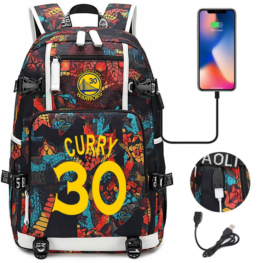 Golden State Basketball Curry Warrior USB Charging Backpack School Notebook Travel Bags