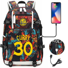 Golden State Basketball Curry Warrior USB Charging Backpack School Notebook Travel Bags