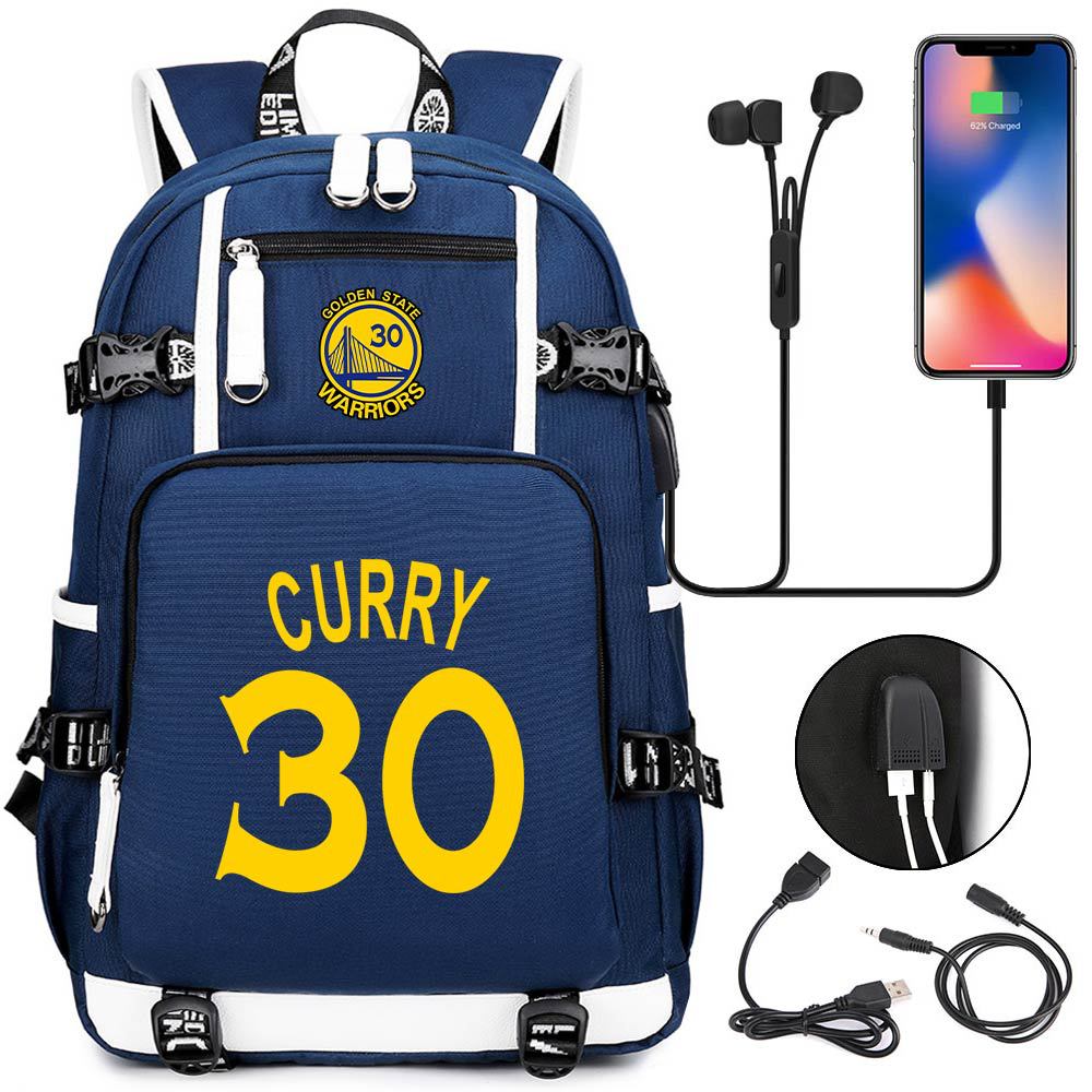Golden State Basketball Curry Warrior USB Charging Backpack School Notebook Travel Bags