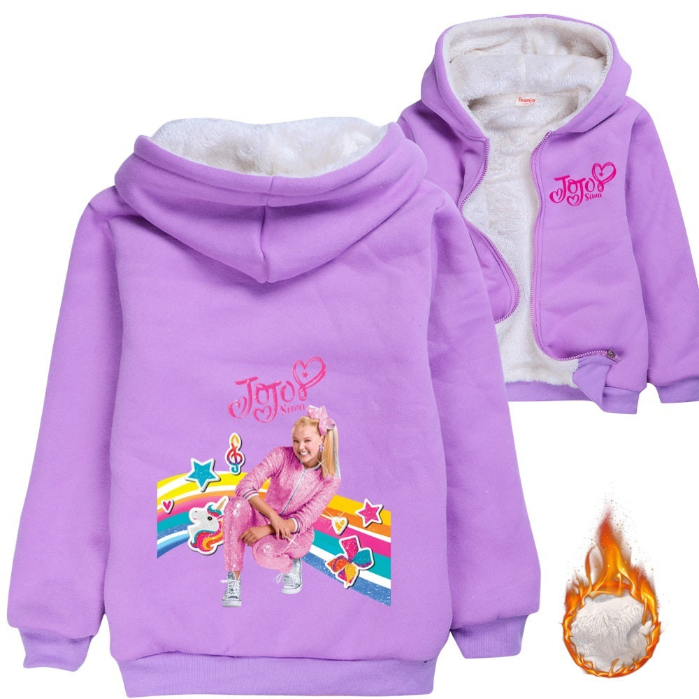 Jojo Siwa Sherpa Lined Hoodie Fleece Sweatshirt Full Zip Hooded Jacket for Kids