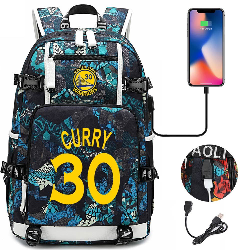 Golden State Basketball Curry Warrior USB Charging Backpack School Notebook Travel Bags