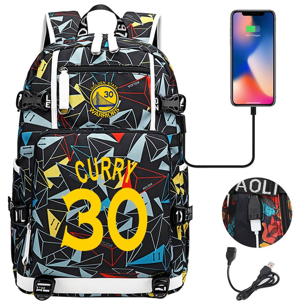 Golden State Basketball Curry Warrior USB Charging Backpack School Notebook Travel Bags