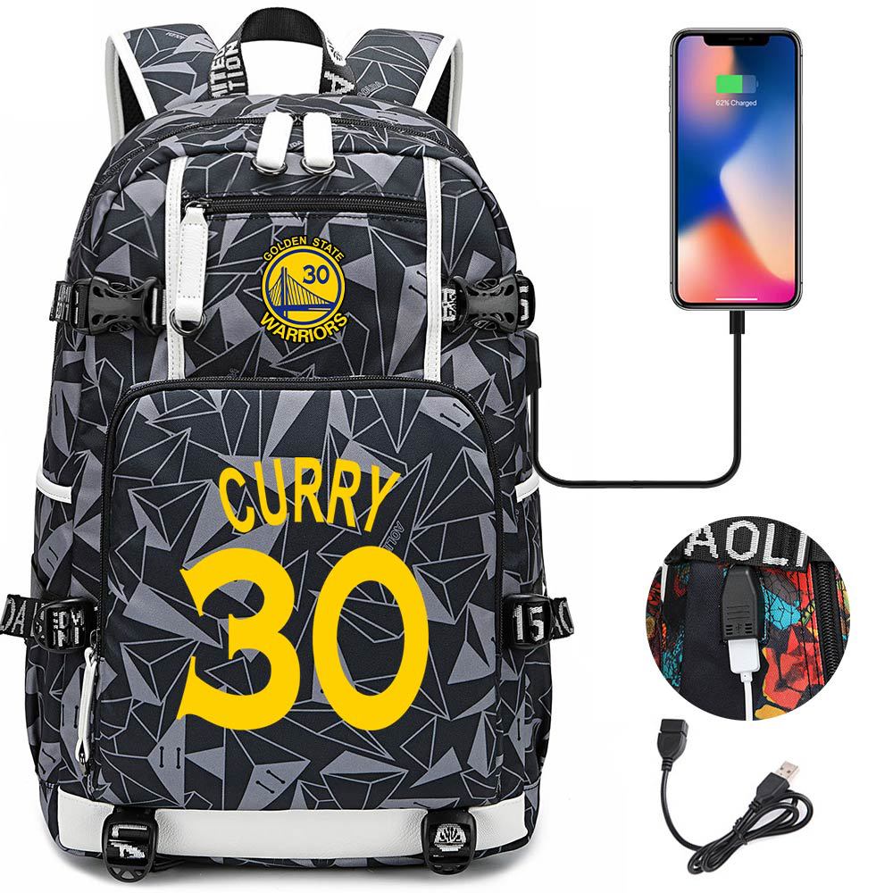 Golden State Basketball Curry Warrior USB Charging Backpack School Notebook Travel Bags