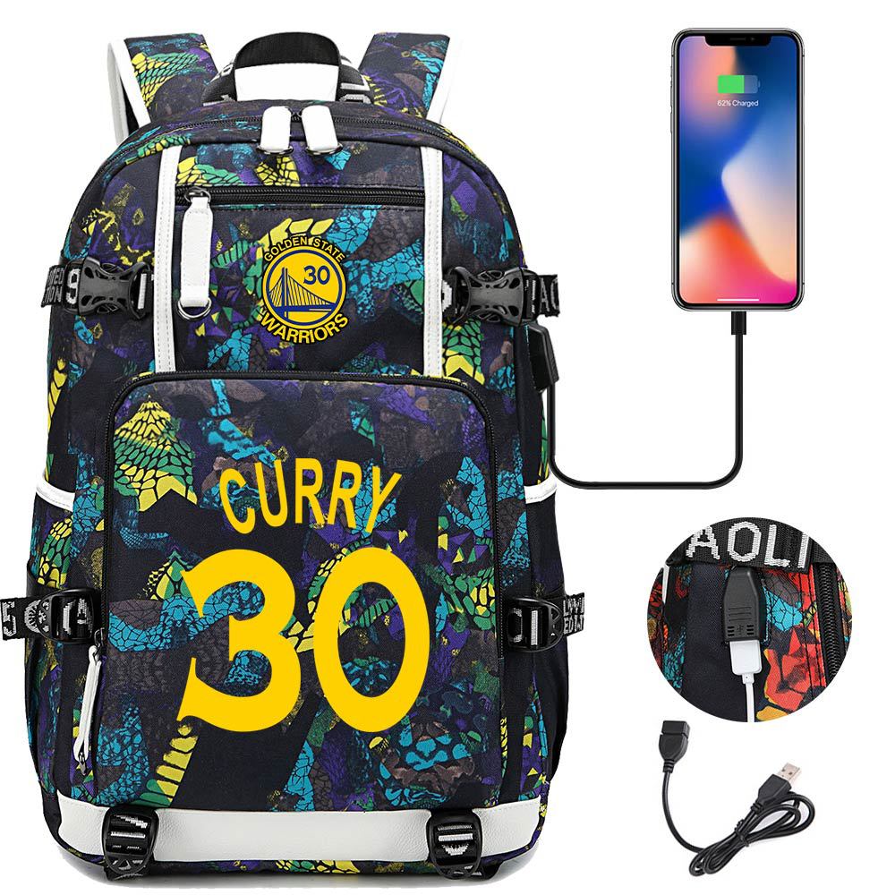 Golden State Basketball Curry Warrior USB Charging Backpack School Notebook Travel Bags