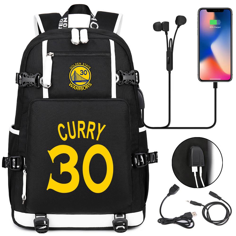 Golden State Basketball Curry Warrior USB Charging Backpack School Notebook Travel Bags