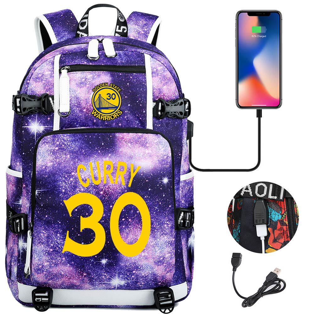 Golden State Basketball Curry Warrior USB Charging Backpack School Notebook Travel Bags