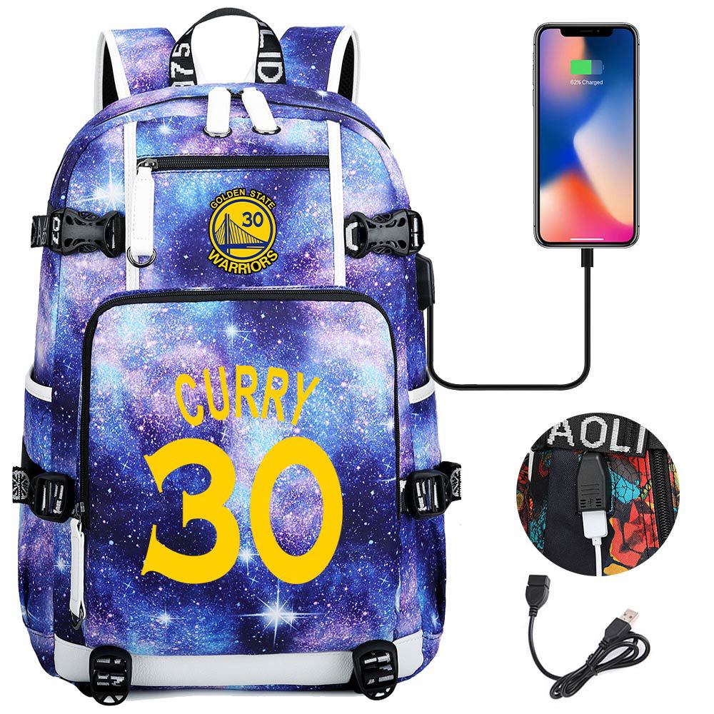 Golden State Basketball Curry Warrior USB Charging Backpack School Notebook Travel Bags