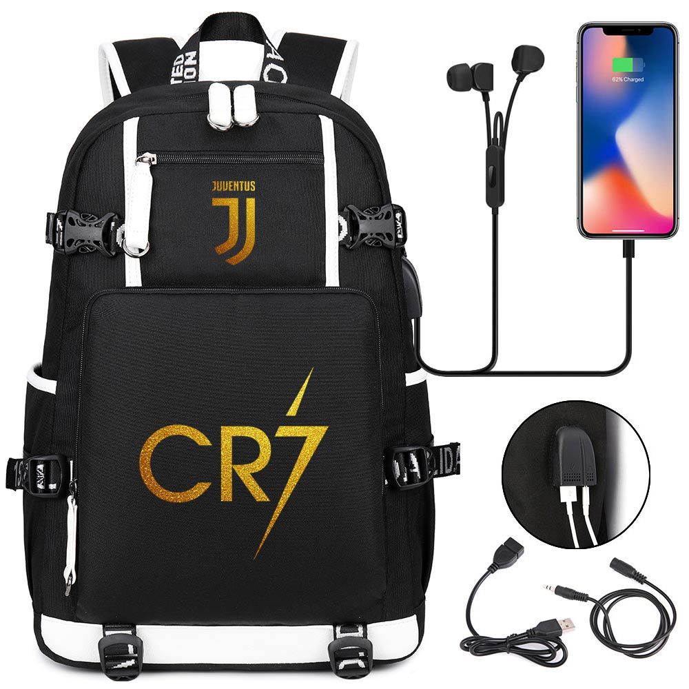 CR7 Football Ronaldo USB Charging Backpack School Notebook Travel Bags