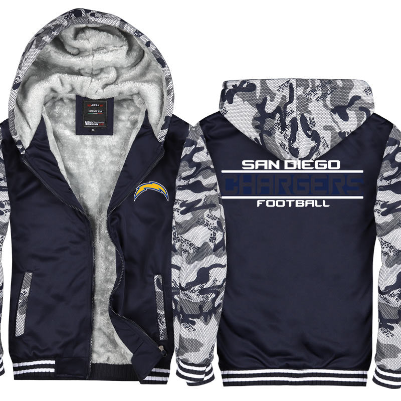 San Diego Football Team  Chargers  Unisex Lined Hoodie Fleece Sweatshirt Full Zipper Hooded Thicken Jacket