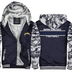 San Diego Football Team  Chargers  Unisex Lined Hoodie Fleece Sweatshirt Full Zipper Hooded Thicken Jacket