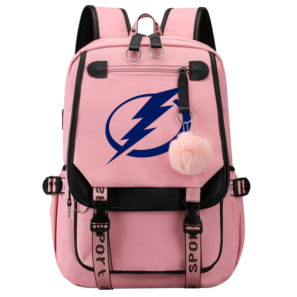 Tampa Bay Lightning Hockey League Waterproof Backpack School Notebook Travel Bag USB Charging