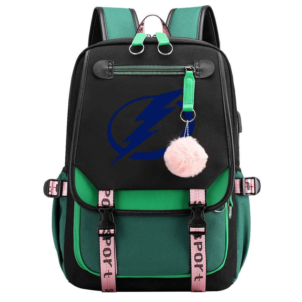 Tampa Bay Lightning Hockey League Waterproof Backpack School Notebook Travel Bag USB Charging
