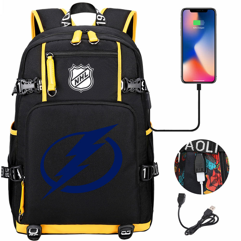 Tampa Bay Lightning Hockey League USB Charging Backpack School Notebook Travel Bags