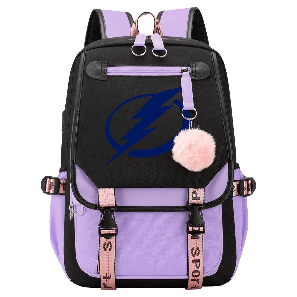 Tampa Bay Lightning Hockey League Waterproof Backpack School Notebook Travel Bag USB Charging