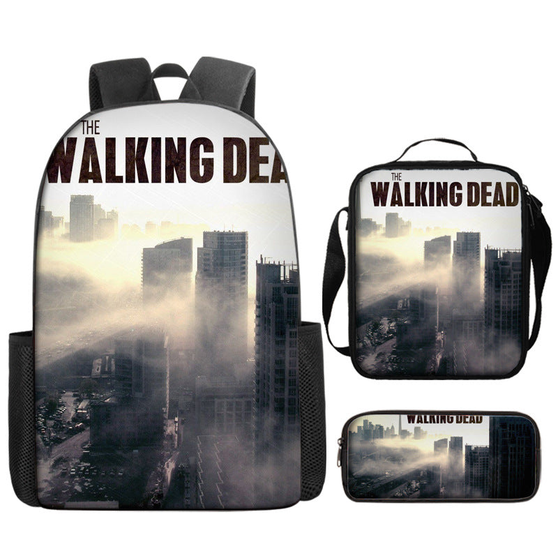 The Walking Dead Full Printed Backpack Schoolbag Travel Notebook Bag Lunch Bag Pencil Bag for Kids Students 3PCS