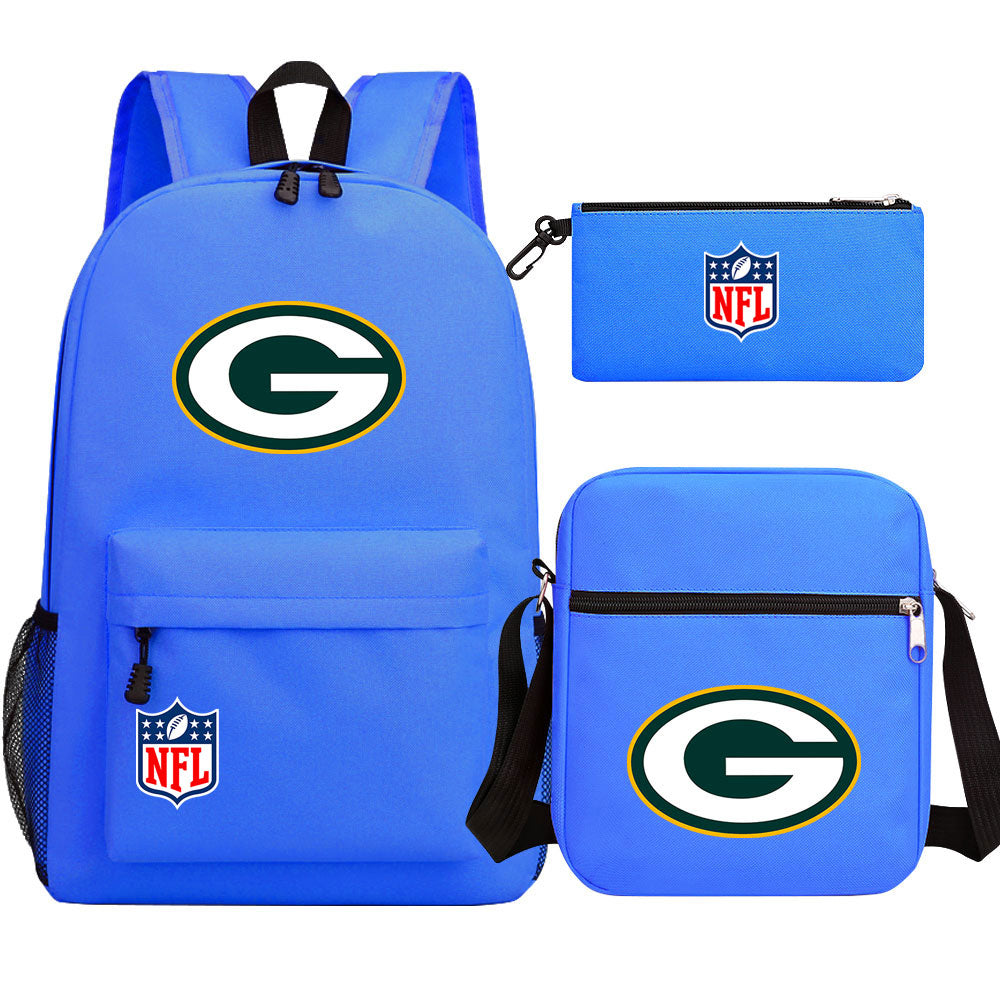 Green Bay Packers Football Team Printed Schoolbag Backpack Shoulder Bag Pencil Bag 3pcs set for Kids Students