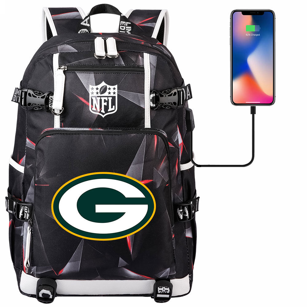 Green Bay Packers Football Team USB Charging Backpack School Notebook Travel Bags